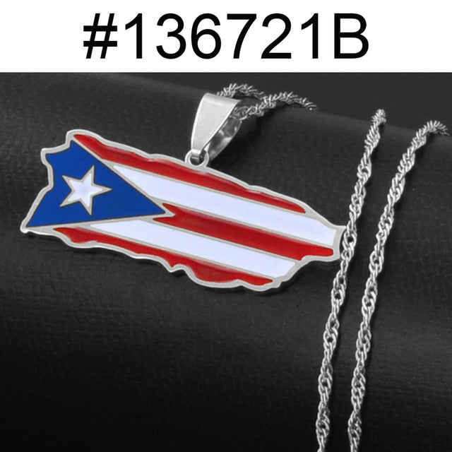 New Puerto Rico Map Flag Pendant Necklaces Stainless Steel Gold/Steel Color Puerto  Ricans Patriotic Jewelry