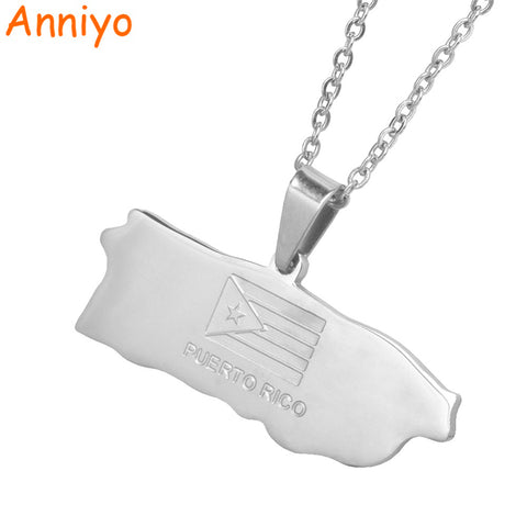 Puerto Rico Map Pendant Necklaces Jewelery Stainless Steel